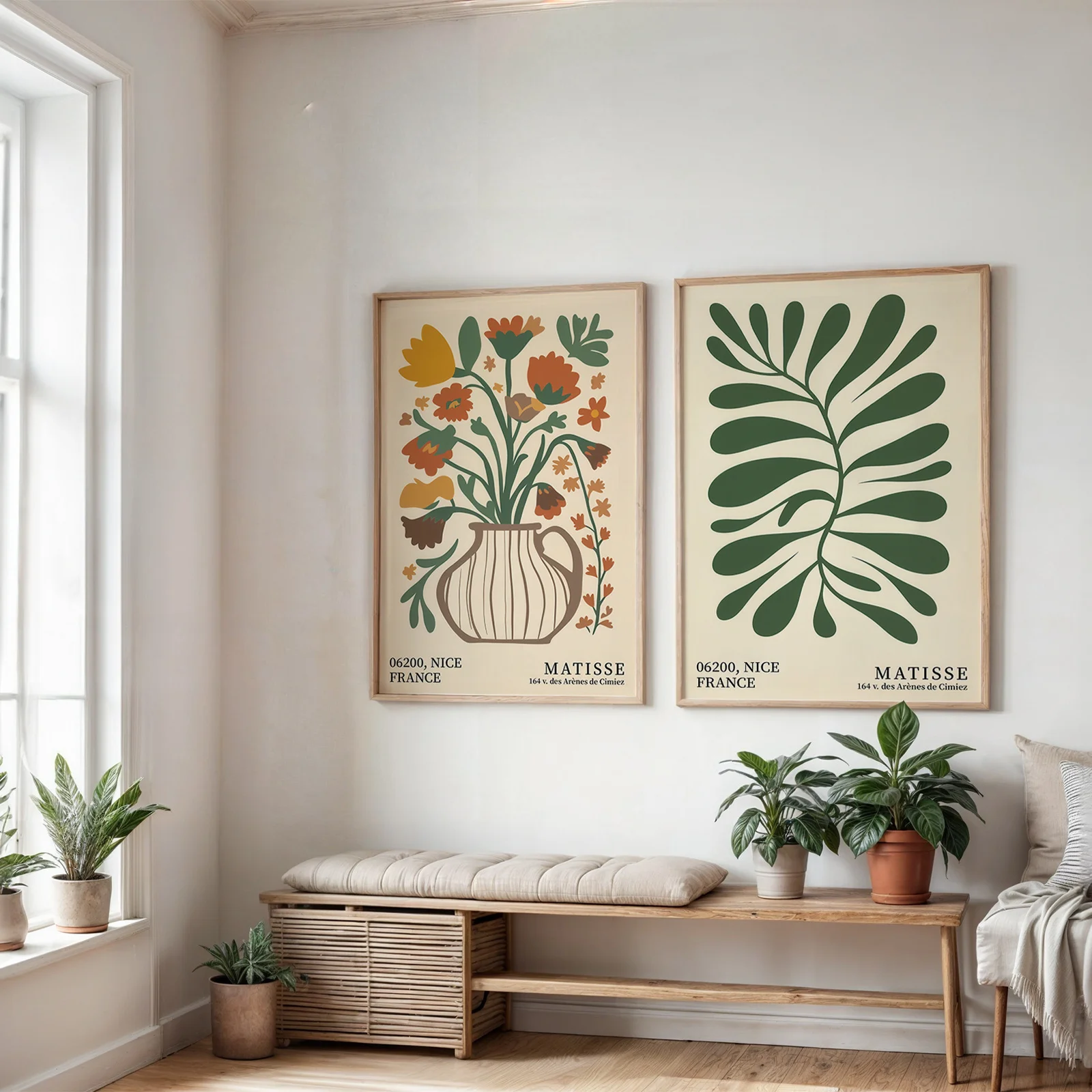 2pcs Green Bohemian Floral Canvas Wall Art Posters, Farmeless Retro Floral Canvas Artwork for Living Room and Bedroom Decortions view 6