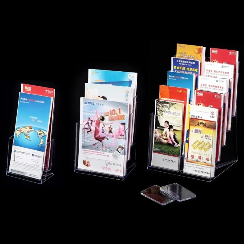 2pcs 3 Layer Clear Acrylic Brochure Display Stand Countertop Organizer Wall Mount Magazine Holder Flyer Booklets Menu Shelf