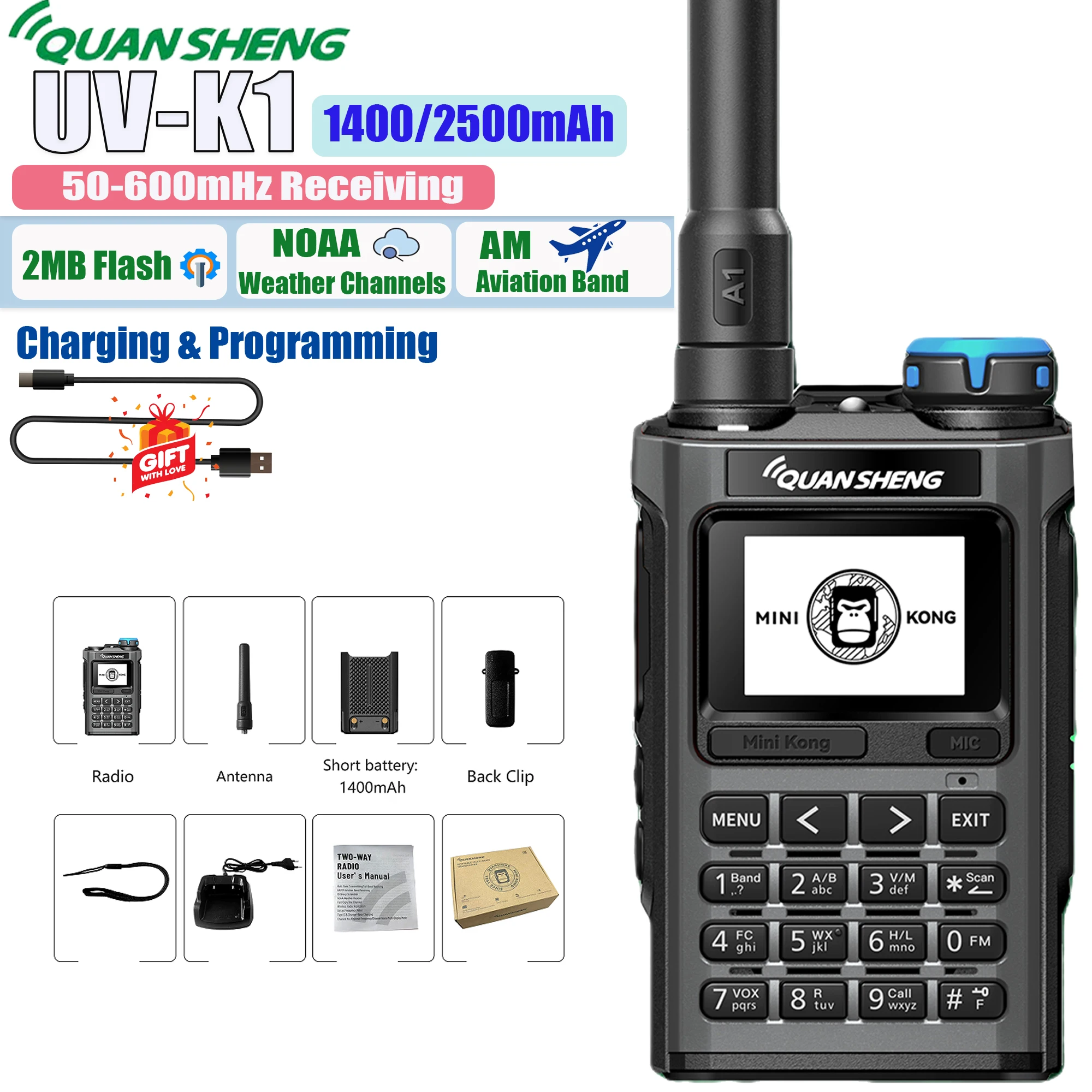 quansheng-uv-k1-walkie-talkie-2mb-flash-type-c-charging-programming-50-600mhz-receiving-frequency-copy-1400mah-2500mah-am-radio
