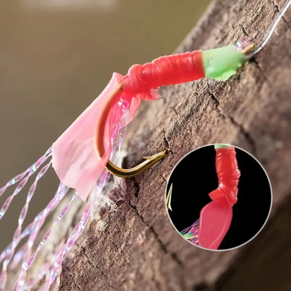 6pcs Luminous Bean Sabiki String Hook Rig Wobbler 10 Sizes Bionic String Hook Rubber Fishing Hooks for Sea/Freshwater Fishing