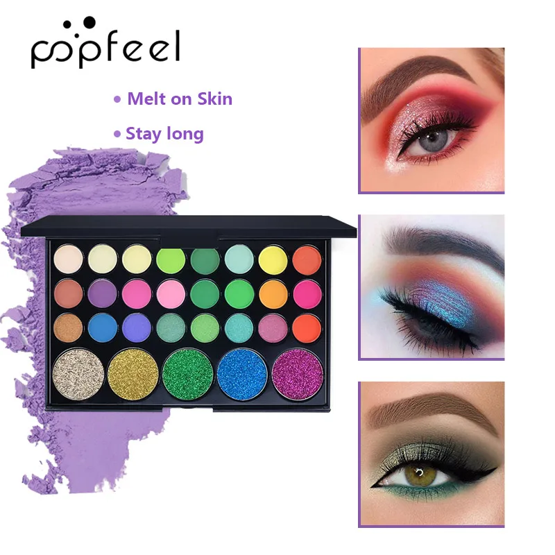 POPFEEL Palette de fards à paupières 29 couleurs – Finitions polyvalentes scintillantes, satinées et mates pour chaque occasion pour un look époustouflant.