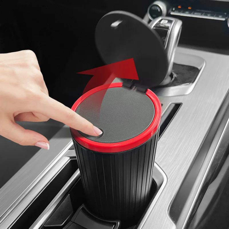 550ml Large Capacity Push Switch Round Car Trash Can with Lid Watertight Car Armrest Storage Box Car Waterproof Storage Bucket