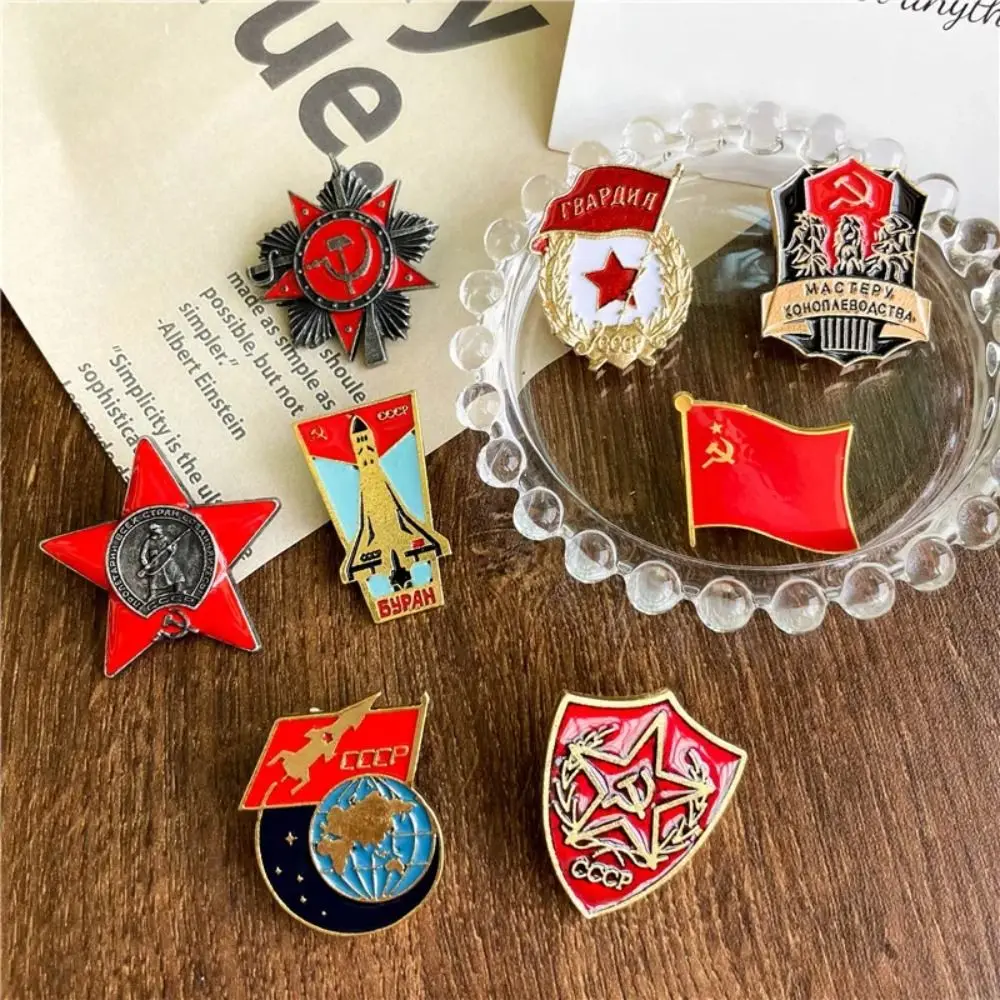 Ribbon Sign Badge With USSR Symbol Badge Patriotism Red Star Victory Day Lapel Pins Icon Backpack Decorative Russian Flag Brooch