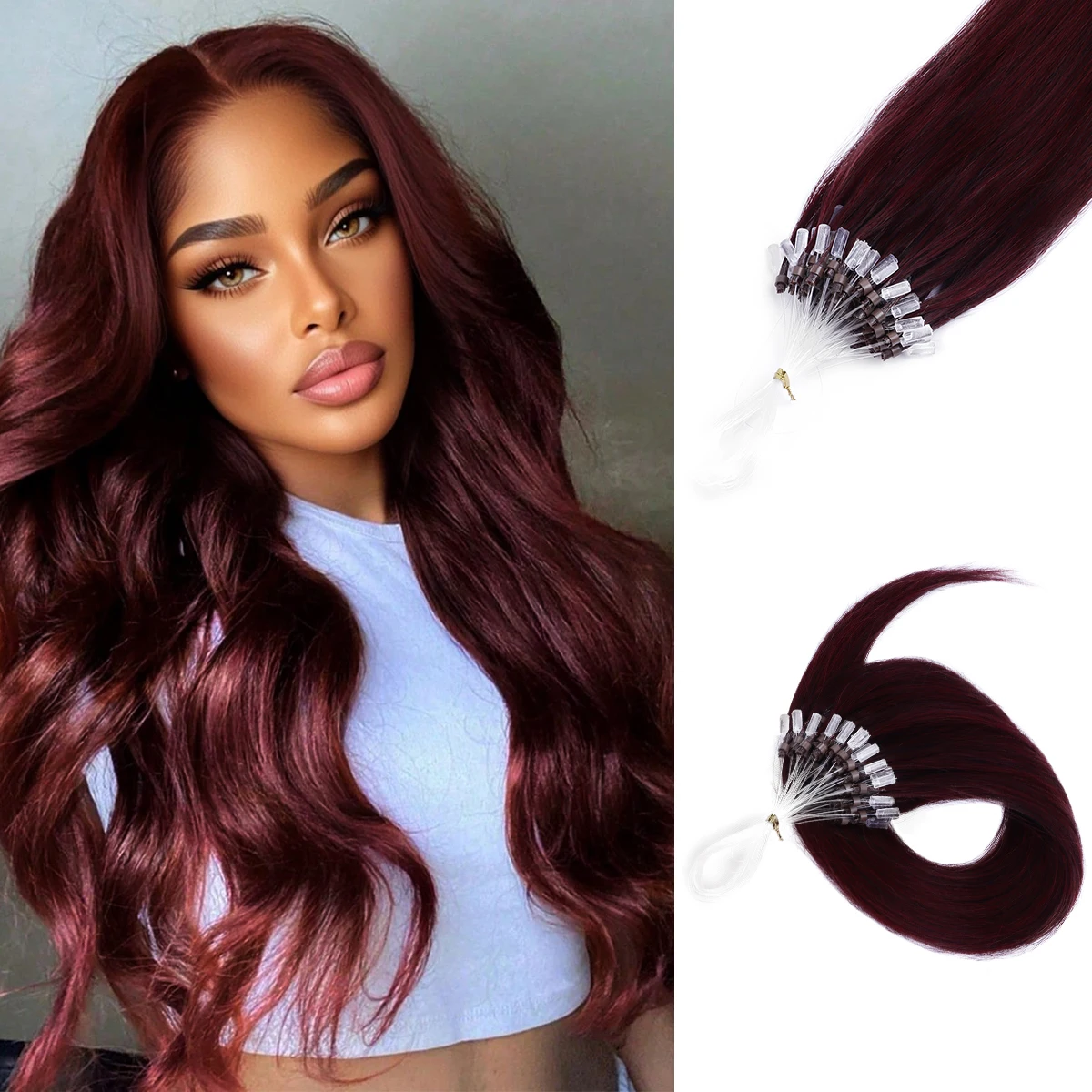 

16-дюймовые силиконовые защитные бусины Micro Loop (30 г) для наращивания волос, 100% натуральные человеческие волосы для естественного объема без повреждений для женщин