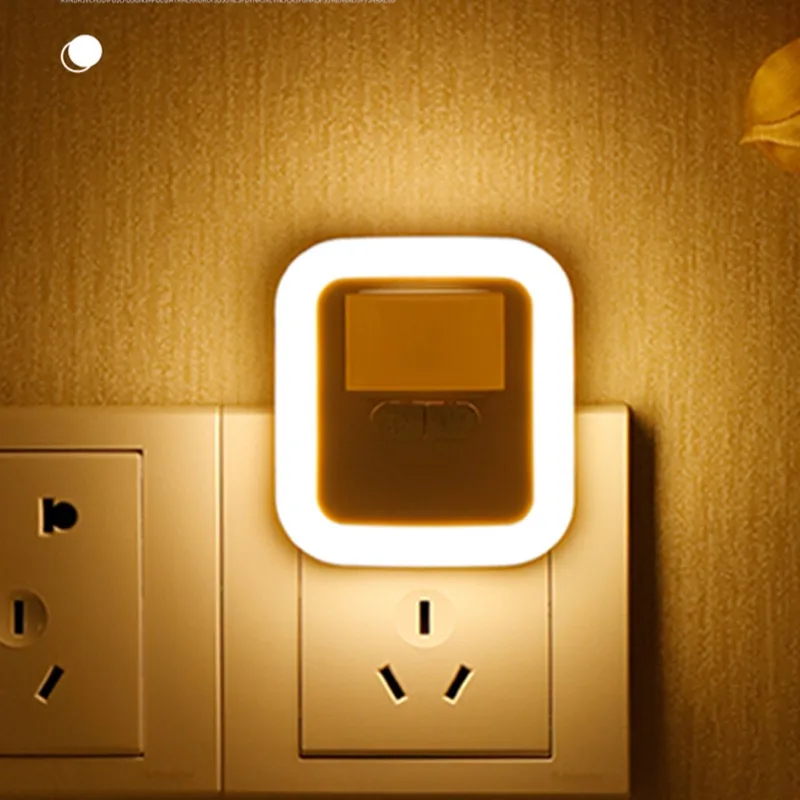 Bedroom Led Night Light remote control Wall Socket Lamp  Plug Warm White Light-control Sensor Bedroom Light Home Decoration
