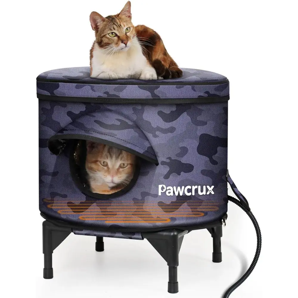 

Зимний утепленный уличный домик для кошек с грелкой, безопасный вход, всепогодный, черный камуфляж, 16.8x16.8