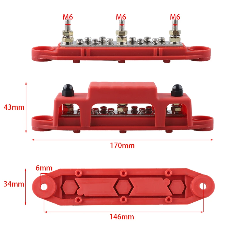 10 Terminal Screws Bus Bar Heavy Duty 150A BusBar Block Power Distribution Terminal Block for Camper Car Boat Marine Caravan RV