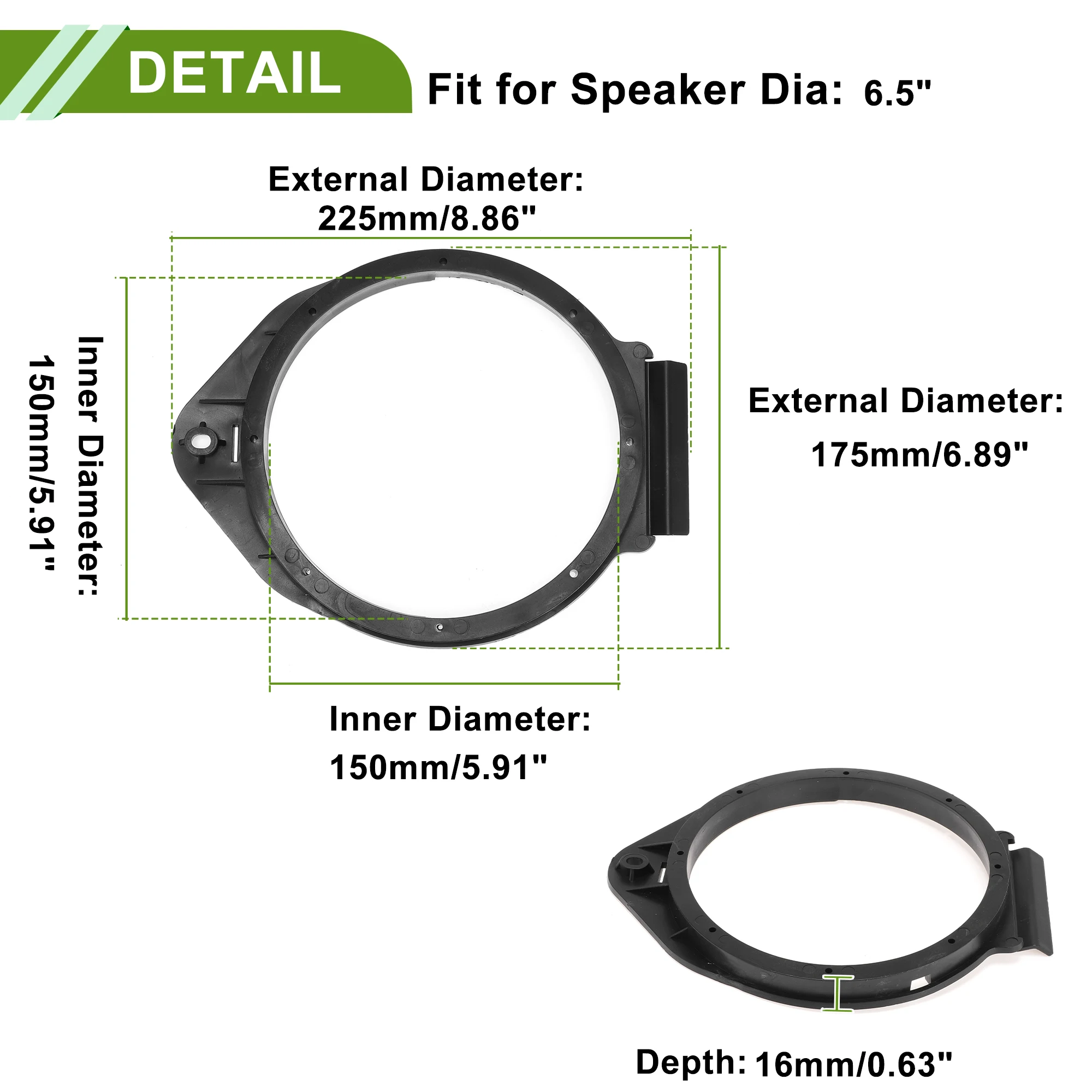 X Autohaux Anello distanziale per altoparlante Tweeter Adattatore distanziatore per altoparlante per Chevrolet Cruze per 6,5"