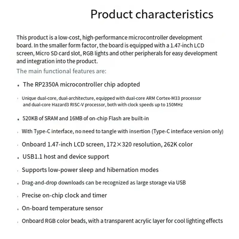 N34R-Waveshare 1.47Inch LCD Development Board Cortex-M33 With RGB Lamp Beads5 172X320 16MB Flash LCD-1.47 TYPE-C B