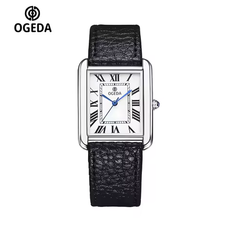 Ogeda 2025 New Square Men\'s Quartz Watch with Mineral Glass Alloy Case, Leather Strap, Sports Waterproof 3Bar Reloj Hombre Wat