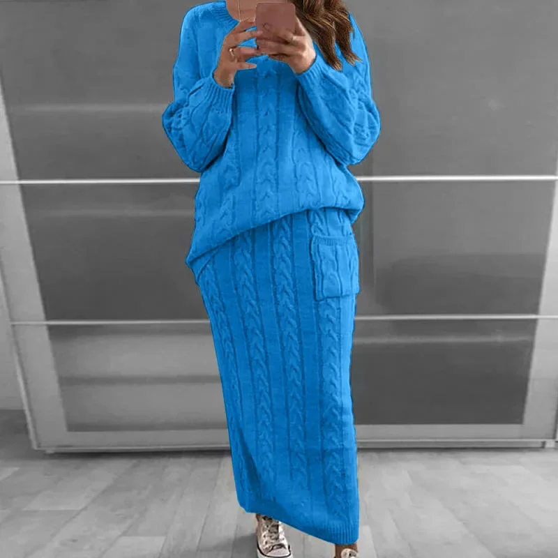 2024 Spring Knit Two Piece Set Women Knit Pullover Skirts Suit Solid 2 Piece Sets Womens Outfits Tracksuit Autumn Winter Clothes