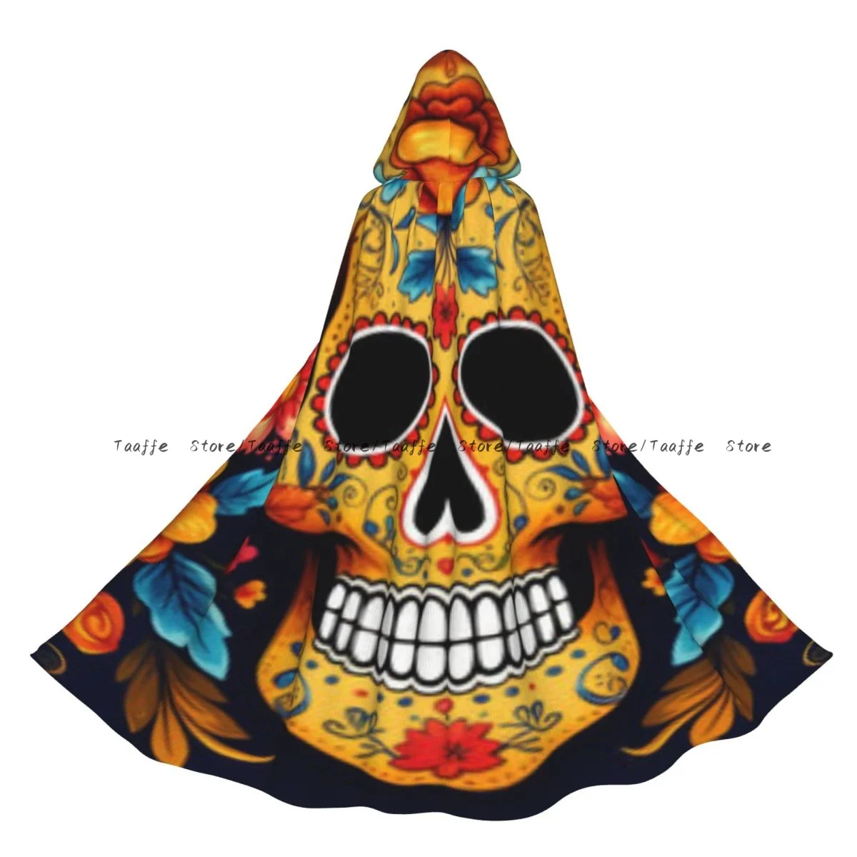 Unisex Halloween Cloak Sugar Skull With Marigolds Cape Hooded Medieval Costume Witch Wicca Vampire
