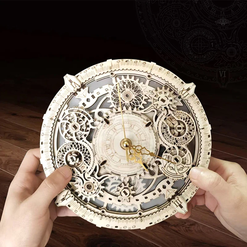 ใหม่ 3D ปริศนา DIY ไม้นาฬิกาแสงสามารถย้าย Miniature ชุดจิ๊กซอว์ปริศนาสําหรับของขวัญวันเกิดเพื่อน