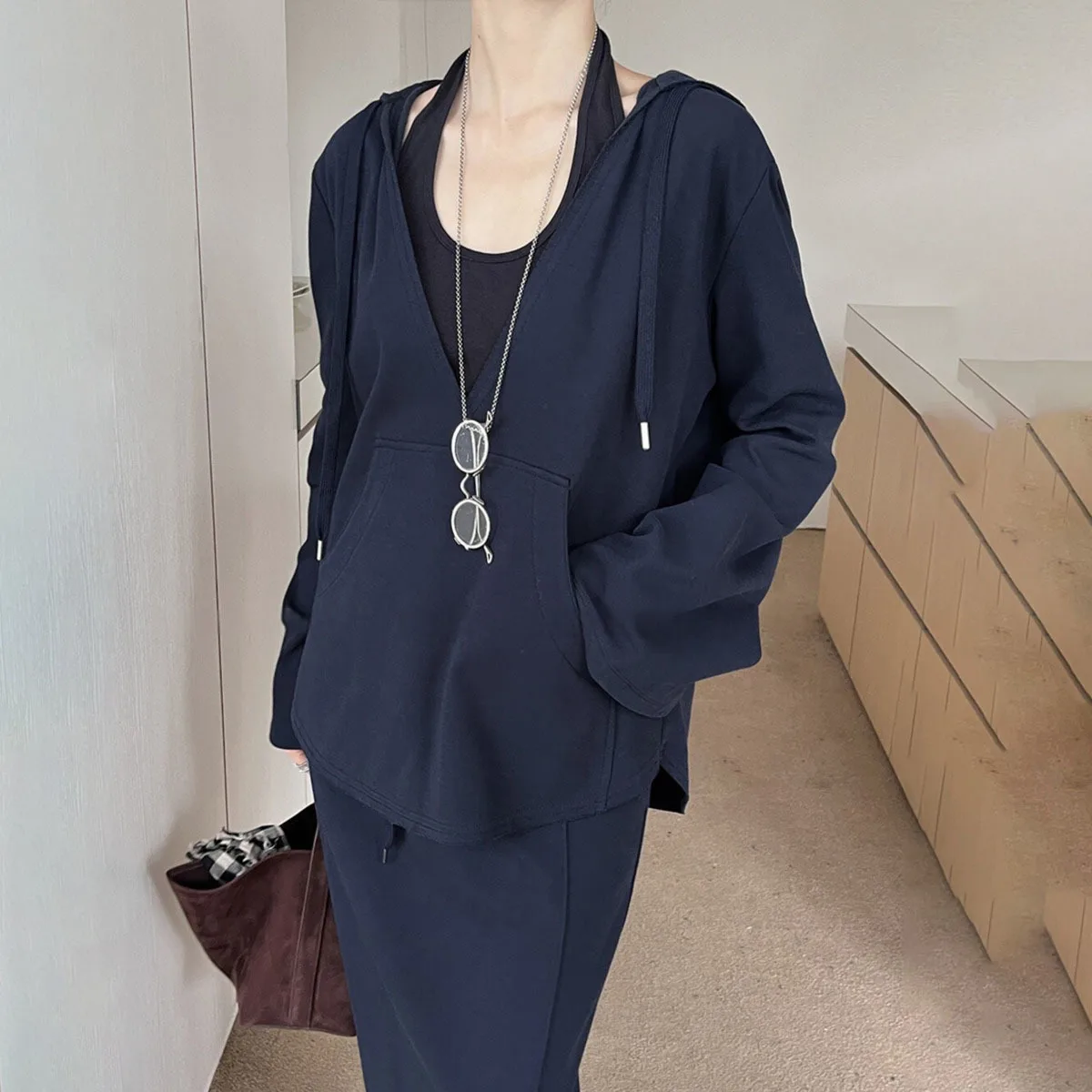 KWTX 2025 신상 가을 겨울 3피스 세트 드레스 세트 홀터 베스트 후드 재킷 드로스트링 스커트 캐주얼 빈티지 두꺼운 디자이너