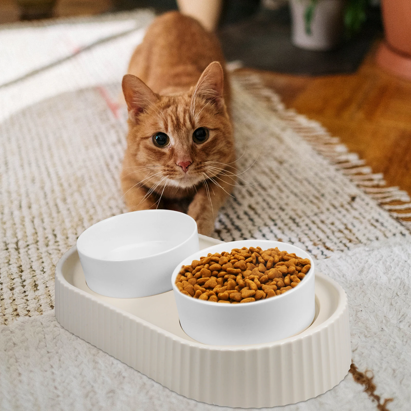 

1 set 1 Set Cat Elevated Bowl Shallow Wide Tilted Feeder Wear-Resistant Smooth Surface Easy Cleaning For Cats Small Dogs Kitten