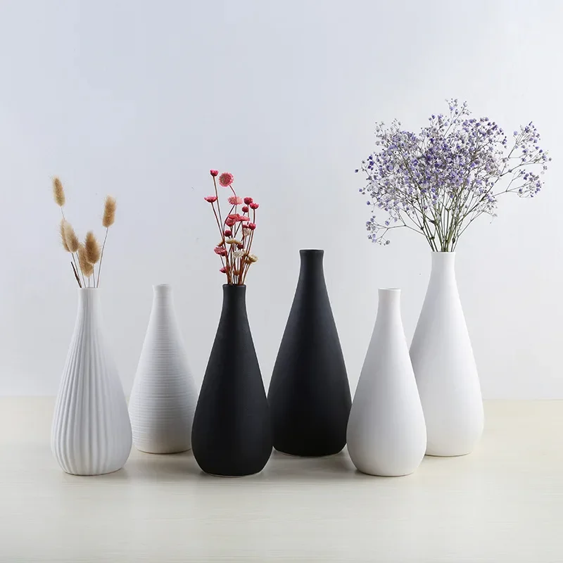 

White And Black Modern Decor Vase Home Flower Arrangement Flower Living Room Modern Creative Simple Culture Decoration Ornament