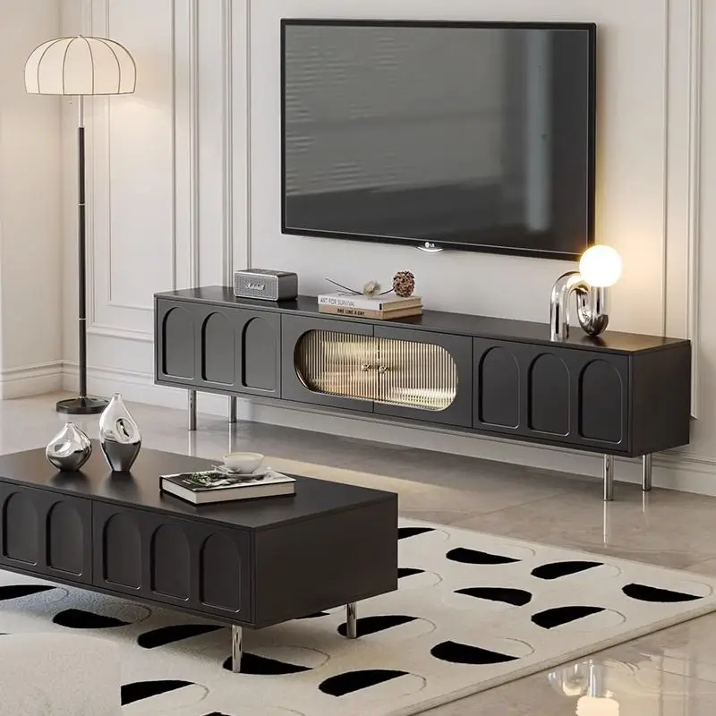 

Vintage Stand Tv Cabinet Black Ornament Glass Storage Living Room Tv Cabinet Luxury Space Saving Szafka Pod Telewizor Furniture