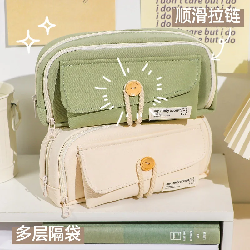 

INS Creative Multi Layer Large Capacity Pen Bag Cute Simple Pencil Case Stationery Organizer Storage Bag For Students Gift