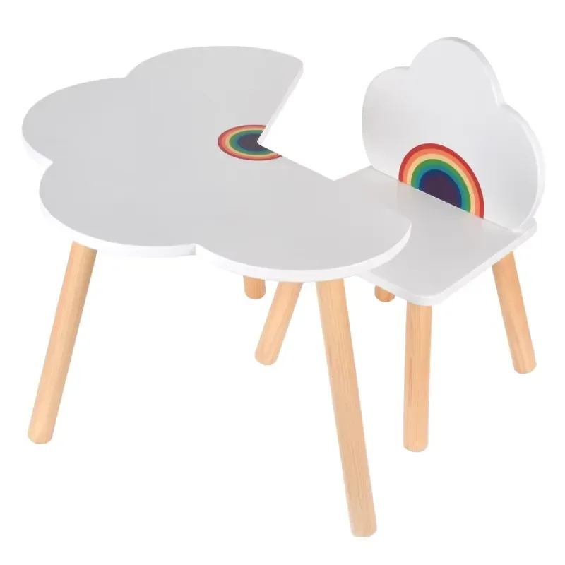 Kids Table and Chair Set Cartoon Rainbow Study Desk for Children Baby Learning Furniture Toy Gift