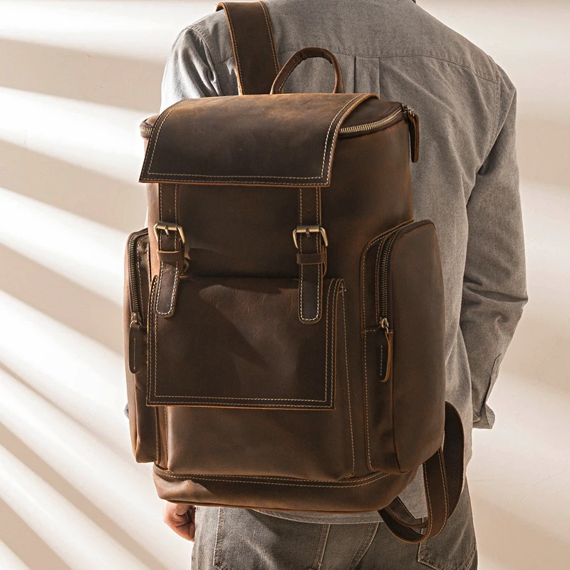Nasva Leder Rucksack Herren Vintage Reise rucksack Camping Business School Büro tasche Messenger Laptop tasche – Detail 2