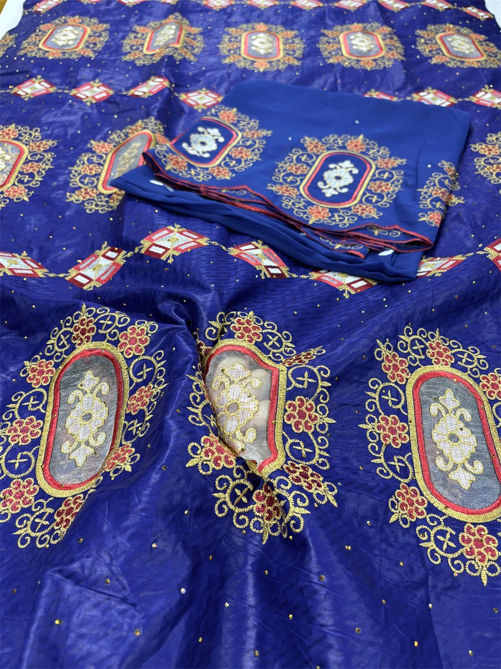 African 3+2 Yards Bazin Riche Stones Brocade Fabric With Mesh Lace For Women's Wedding Dress Sewing Jacquard Basin Rich Material