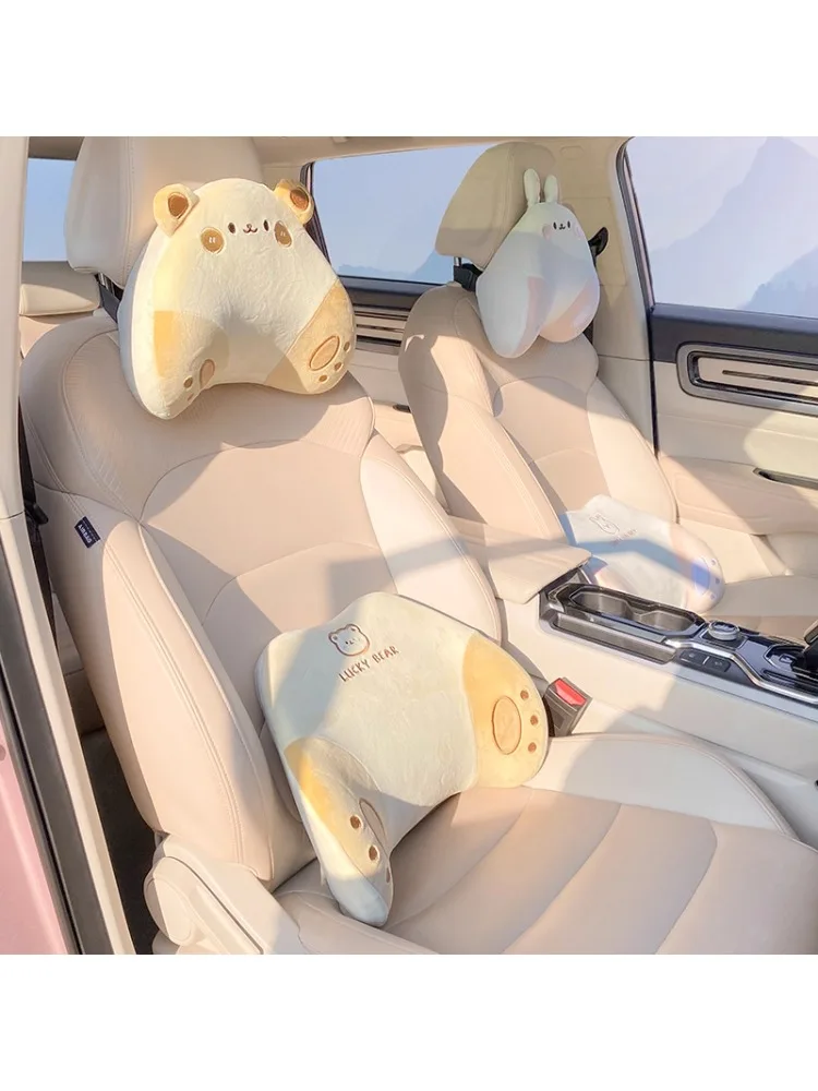 

Пара автомобильных подушек для шеи: милые мишки и кролики, плюшевые подушки из пены с эффектом памяти, универсальные комфортные аксессуары для автомобиля