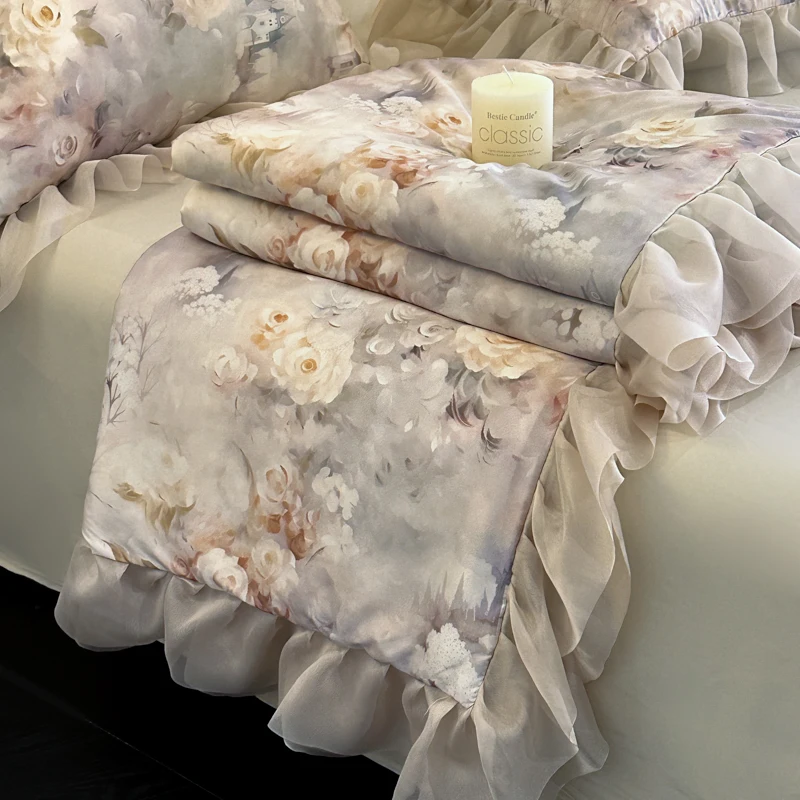 Aanpasbare Franse retro led coole Tencel zomer machinewasbare airconditioner dunne quilt dubbele ijszijde vierdelige set