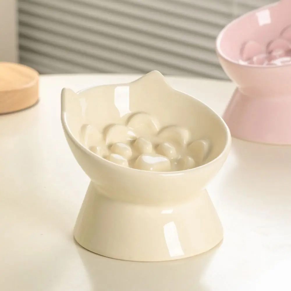 Ceramic Cat Slow Food Bowl Cute Slanted Mouth Dog Feeding Basin Creative Large Capacity Pet High Foot Bowl Kitten Puppy