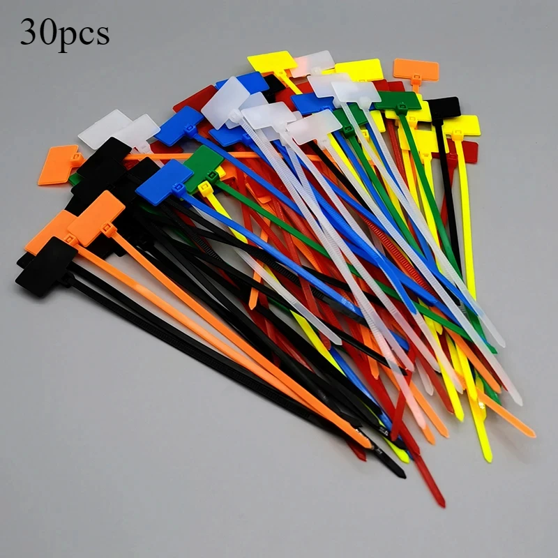 30/50 stücke Nylon Label Selbstsichernde Kabelbinder Farbe Mark Einweg Kunststoff Schnalle Wasserdichte Kabel Draht Mark Kabelbinder