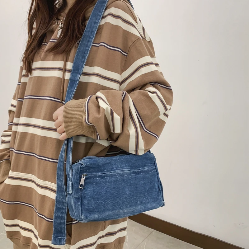 Small Denim Women\'s Bag 2023 Messenger Bag Y2K Handbag Daily Shoulder Cross Bag Jeans Eco Bag Korean Shopping Canvas Satchel Ins