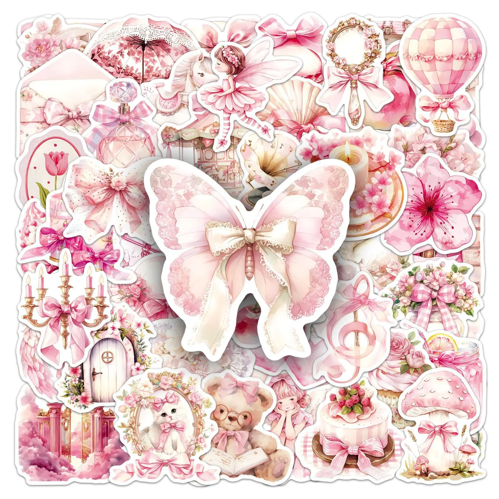 50PCS Aesthetic Pink Fairy Tale Sticker Girly Heart Small Fresh Waterproof Decorative Milk Tea Cup Mobile Phone Case Notebook