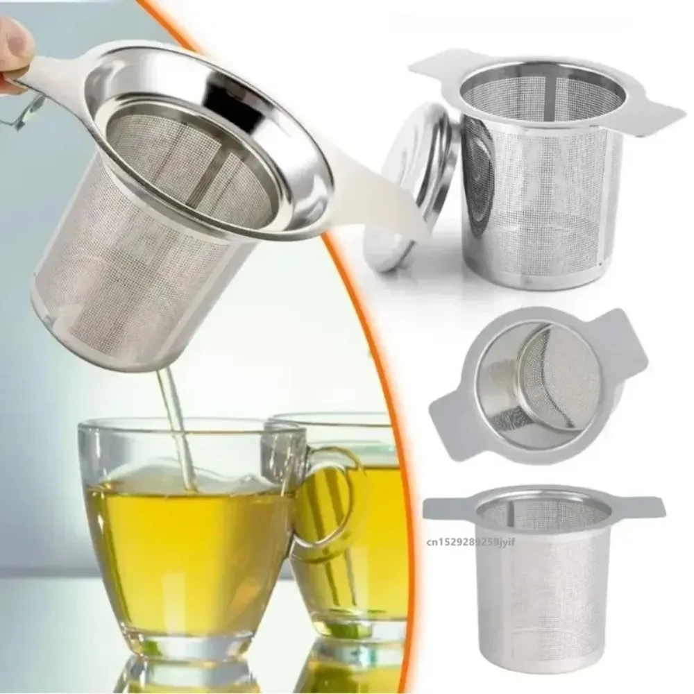 Coador de Chá em Aço Inoxidável 304 com Tampa, Dobrável, com Alça Dupla, Infusor de Chá com Tampa