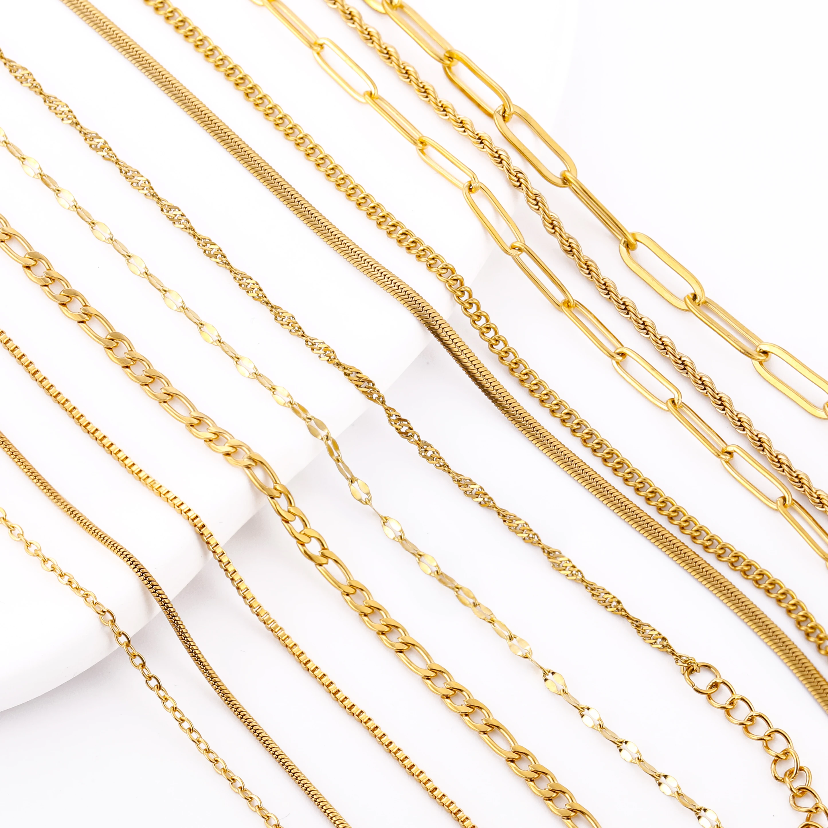 5Pcs/Lot Stainless Steel Chains Adjustable Length 45+5cm Cuba/O/Ripple/Twisted Chain DIY Jewelry Necklace With Lobster Clasp