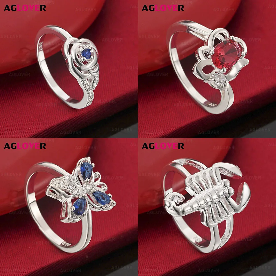 

AGLOVER 925 Sterling Silver Oval Red Zircon Ring European and American Personality Women's Holiday Gift Jewelry