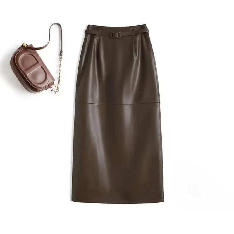 

Middle to long slit high waist slimming half body skirt women autumn and winter new solid color temperament half skirt