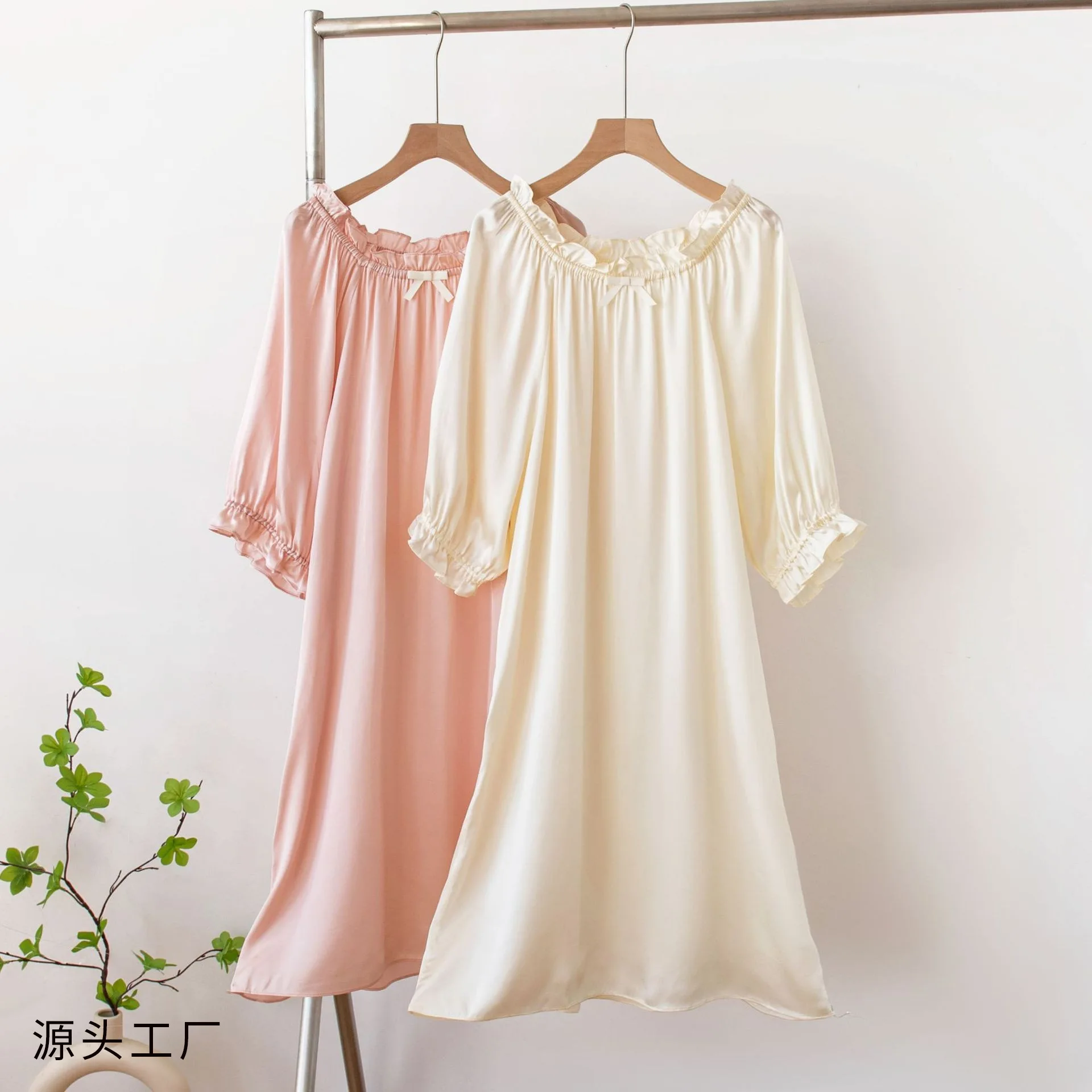 New Arrival Women's Silk Nightgown, Plus Size Loose Puff Sleeve Long Dress, Mulberry Silk Loungewear Sleepwear