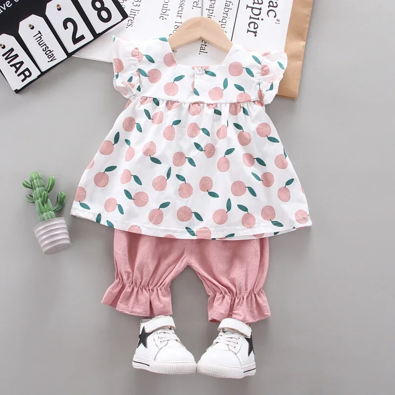 New Summer Baby Girls Clothes Children Cartoon Fashion Dress Shorts 2Pcs/Sets Toddler Casual Clothing Suit Kids Outing Costume