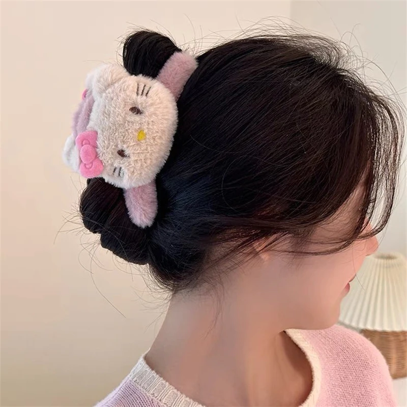 Sanrio Hello Kitty Plush Hair Clips Cute Anime Cartoon Women Fashion Bow Bundled Hair Hair Accessories Shark Clip Holiday Gifts