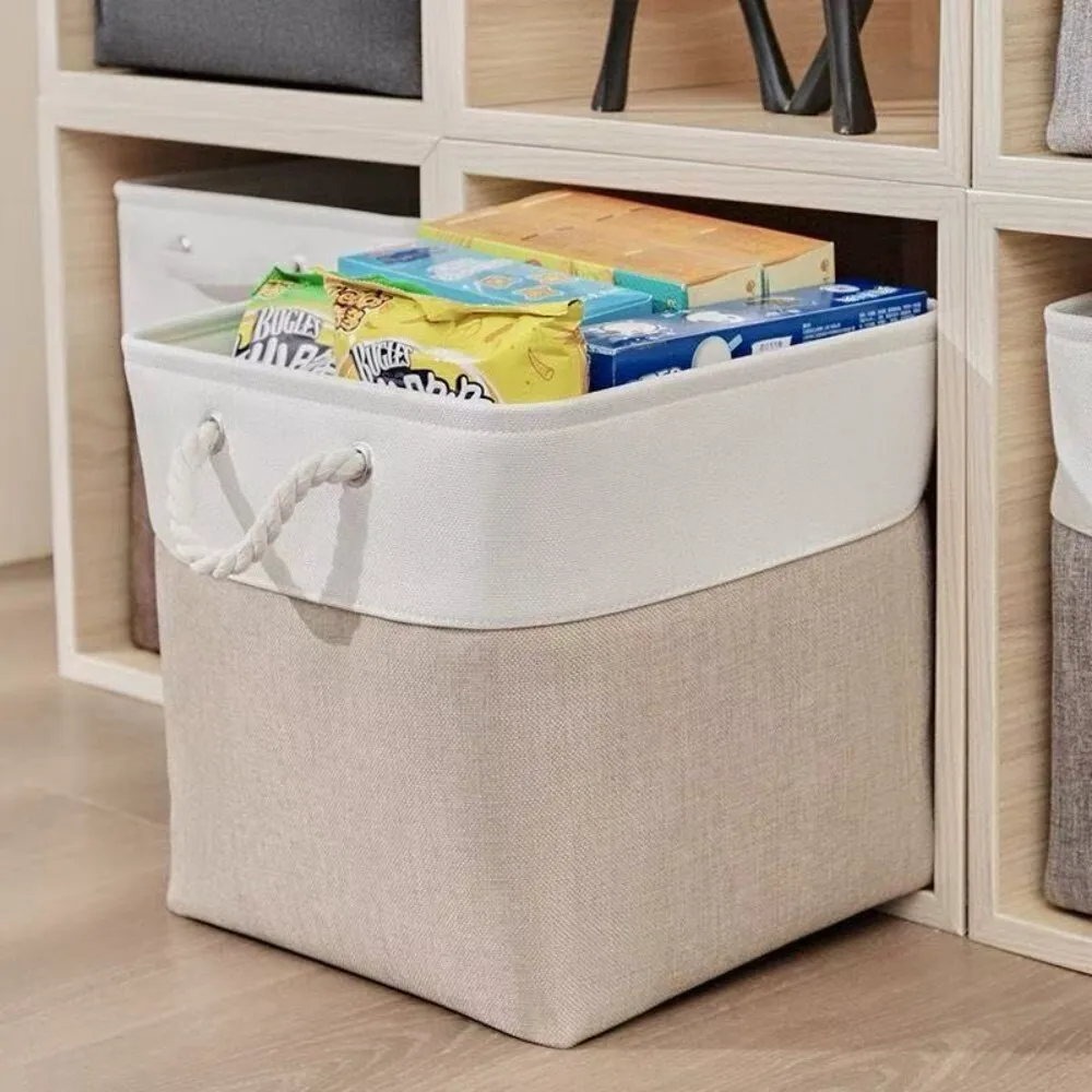 

Foldable Cotton Rope Handle Storage Basket Set for Bedroom Wardrobe Toy and Miscellaneous Organization Four Piece Home Utility