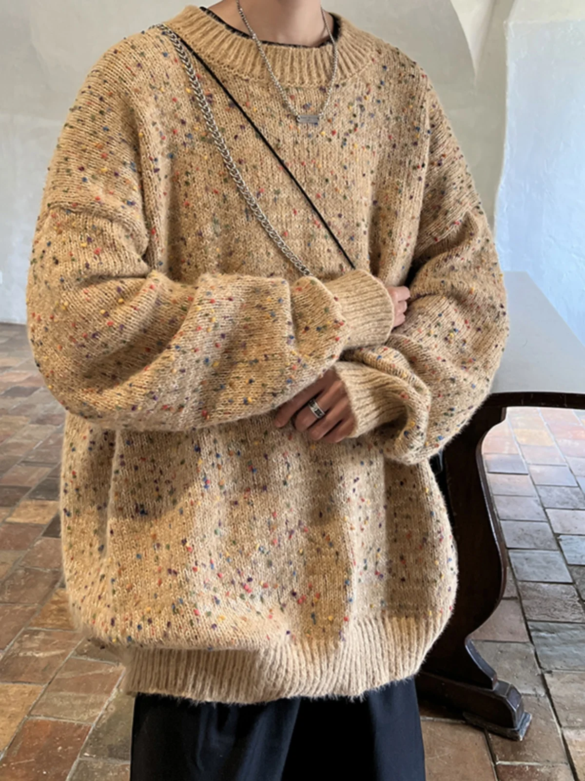 

Мужской зимний повседневный свитер свободного кроя с круглым вырезом и длинными рукавами, удобный, модный, от японского бренда