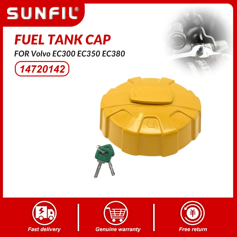 

14720142 Fuel Tank Cap with 2 Keys Replacement for Volvo EC300 EC350 EC380 EC480 EC750 EC950 EW60 EW140 Replaces 14720142