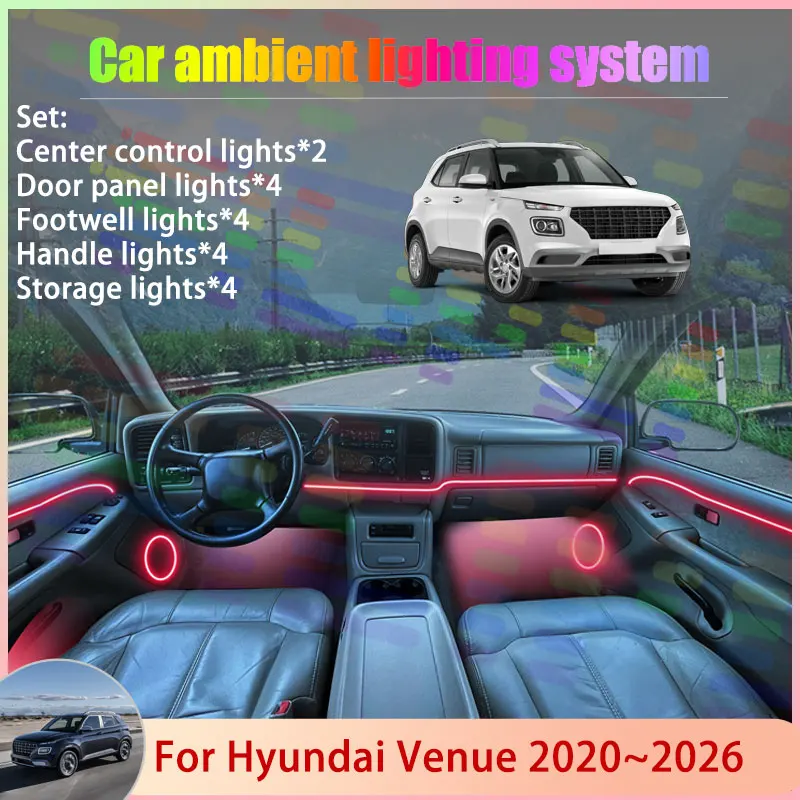 

For Hyundai Venue 2020~2026 QX MK1 2/18 in 1 Car Atmosphere Light Lamp RGB Shade Ensemble Streamer Atmosphere Set Accessories