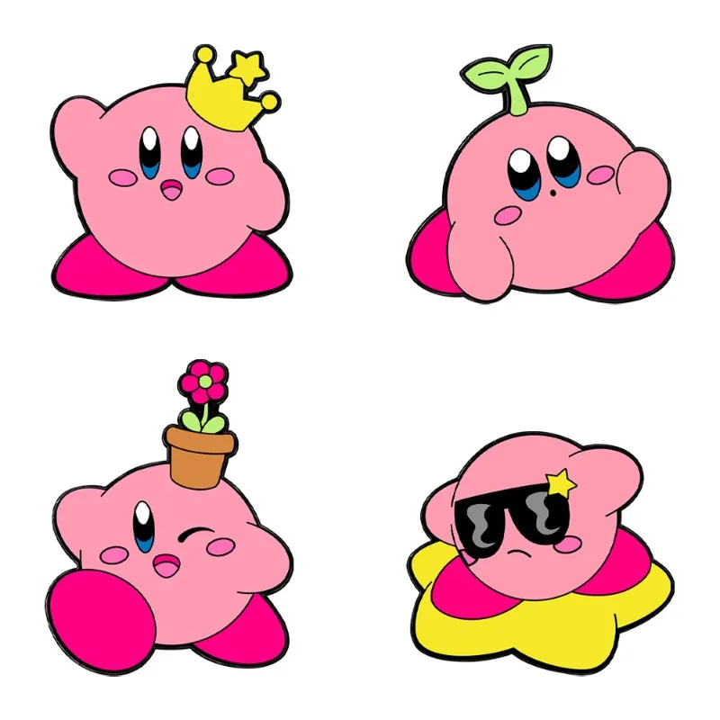 

Набор из 4 шт. металлических значков-брошей Kirby Kawaii: креативные мультяшные значки для рюкзаков и одежды, декоративные аксессуары, игрушки, подарок
