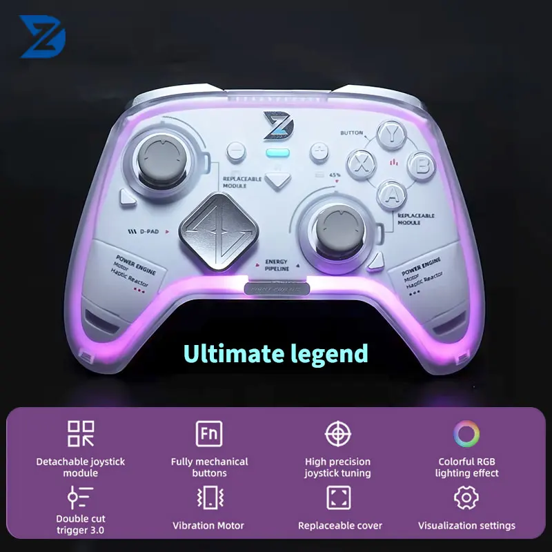 ZD Ultimate Legend 게임패드 U28(1500mah 배터리 홀 및 마이크로 트리거 스위치 포함) 트라이 모드 연결 6모터 몰입형 진동