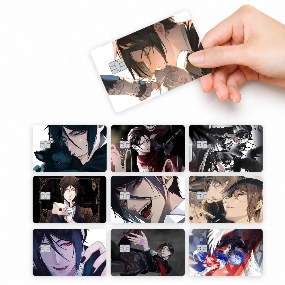 Anime S-Sebastian  4pcs Credit Card Skin Stickers Suitable for Bank Debit Subway Bus Transit Pass Decorative Cover