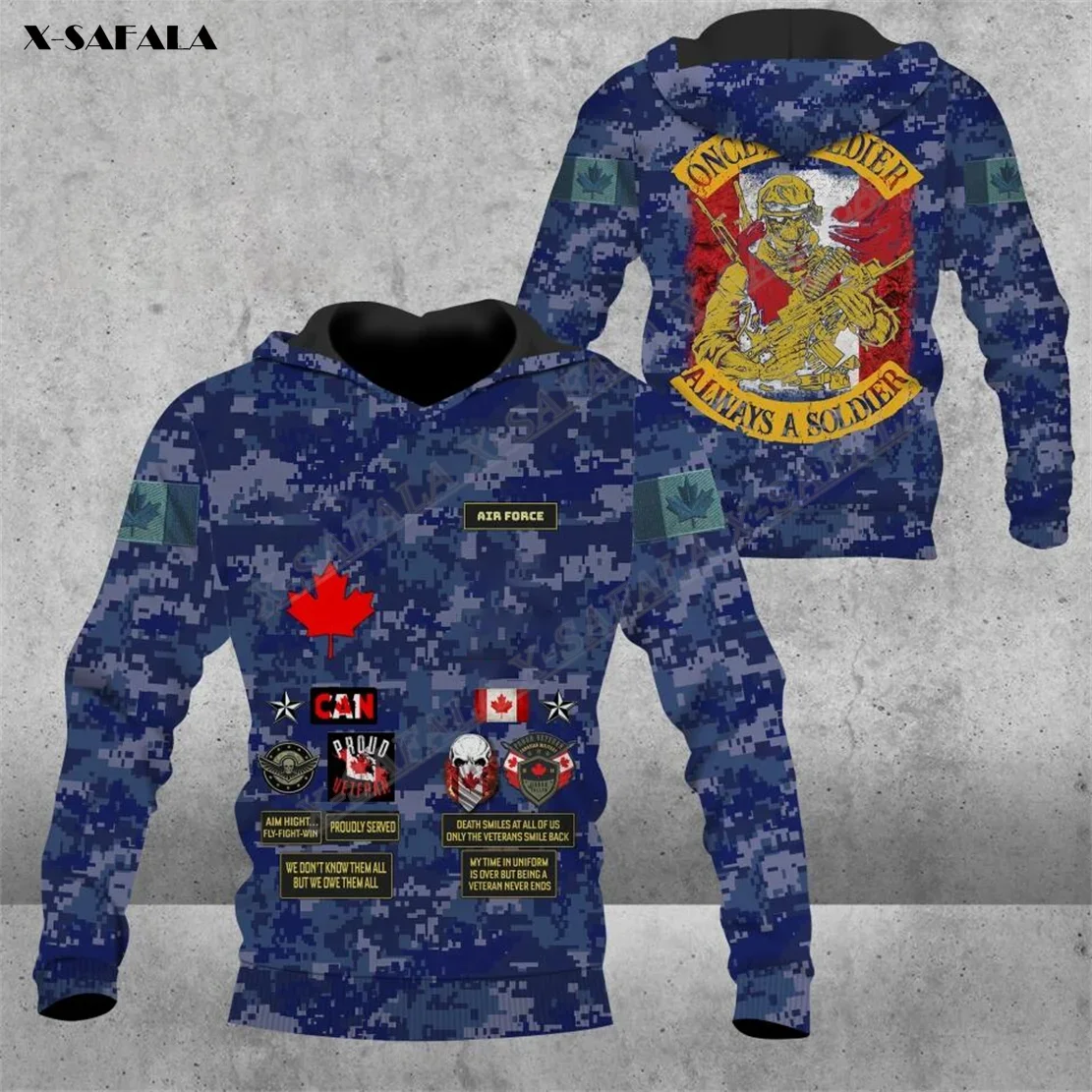 Canada Canadian Air Force Camo Soldier Veteran 3D Print Hoodie Man Outwear Hooded Pullover Casual Coat Breathable High Quality