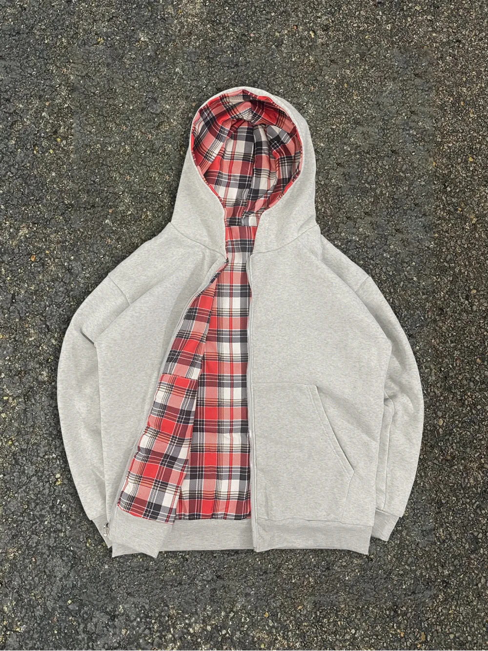 

Худи оверсайз на молнии с подкладкой в клетку, двустороннее, 2026, уличная мода, персонализированная, трендовая, ретро-американский стиль
