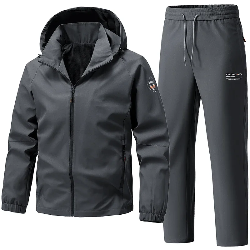 

Male Solid Color Fashion Zipper Jacket+pant Set Spring Autumn Coat Men's Running Sports 2-piece Set Men's Leisure Sports Set