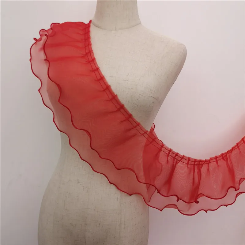 10 Yards/Packung. Hochwertige Spitze für Hochzeitskleider, doppellagiger Organza-Gürtel mit Wellenschliff, Spitzenzubehör RS24573 – Detail 25
