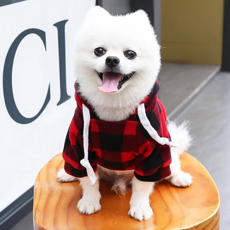 5XL Dog Clothes Plaid Coat Pet Hoodie Pocket Sweater For Small Large Dogs Clothes French Bulldog Pet Clothing Golden Retriever